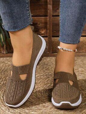 Brown Knit Mesh Top Slip On Walking Sneakers Size 41